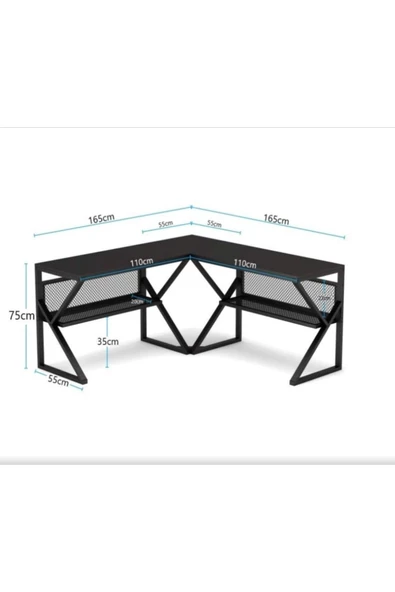 Zizuva Tasarım Tel Raflı Siyah L Çalışma Masası - 5