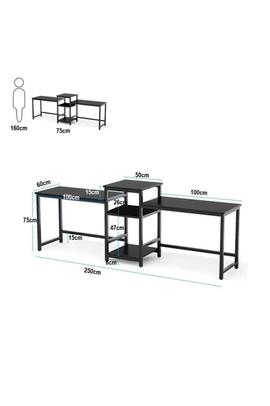 Zizuva Tasarım Iki Kişilik Siyah Çalışma Masası - 6