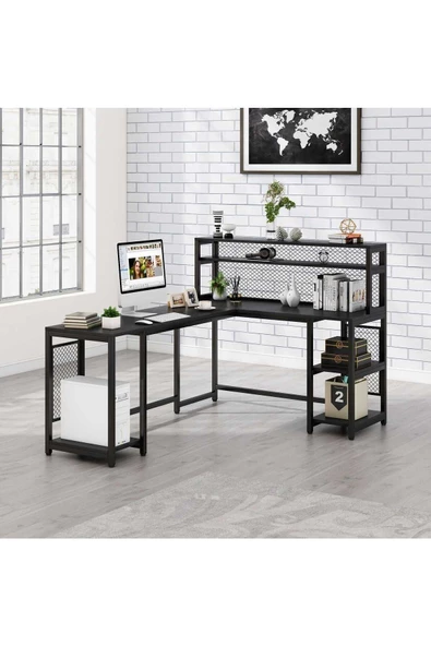 Zizuva Tasarım Telli Siyah L Model Çalışma Masası - Resim 4