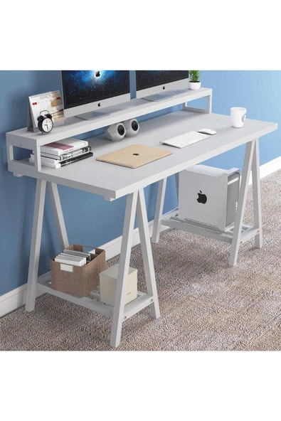 Zizuva Tasarım Ergonomik Beyaz Çalışma Masası - Resim 4