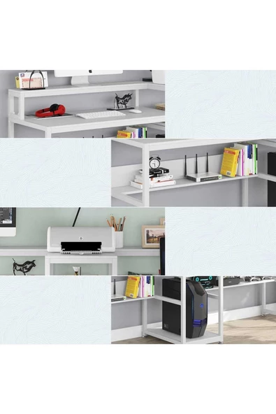 Zizuva Tasarım Beyaz 2 Kişilik Çalışma Masası - Resim 7