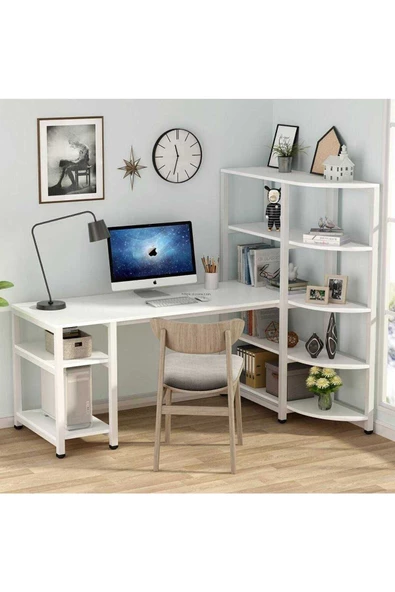 Zizuva Tasarım Beyaz Kitaplıklı Çalışma Masası - Resim 2