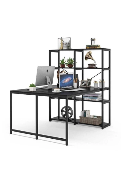 Zizuva Tasarım Kitaplıklı 2 Kişilik Siyah Çalışma Masası - Resim 5