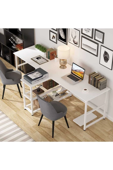 Zizuva Tasarım 2 Kişilik Beyaz Çalışma Masası Modeli - 3
