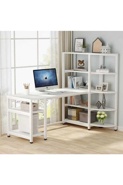 Zizuva Tasarım Beyaz Kitaplıklı Çalışma Masası - Resim 4