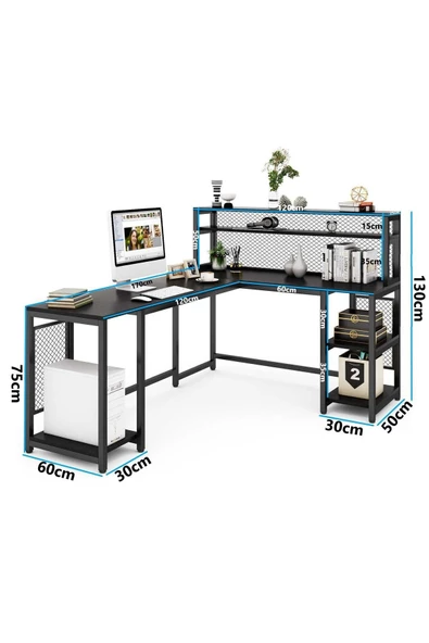 Zizuva Tasarım Telli Siyah L Model Çalışma Masası - Resim 5