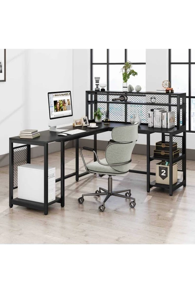 Zizuva Tasarım Telli Siyah L Model Çalışma Masası - Resim 3