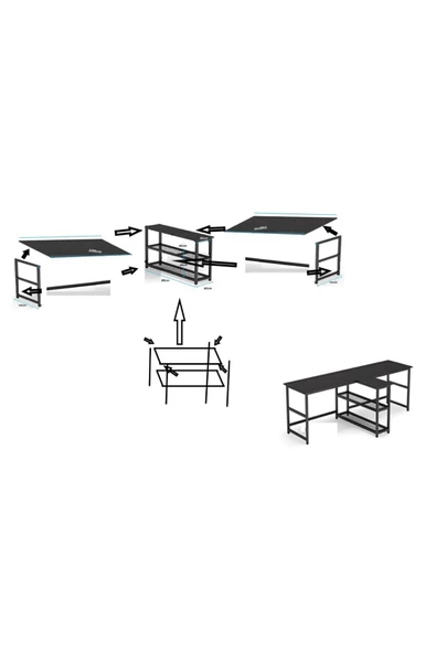 Zizuva Tasarım 2 Kişilik Siyah Çalışma Masası - 6