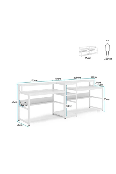 Zizuva Tasarım Beyaz 2 Kişilik Çalışma Masası - Resim 8