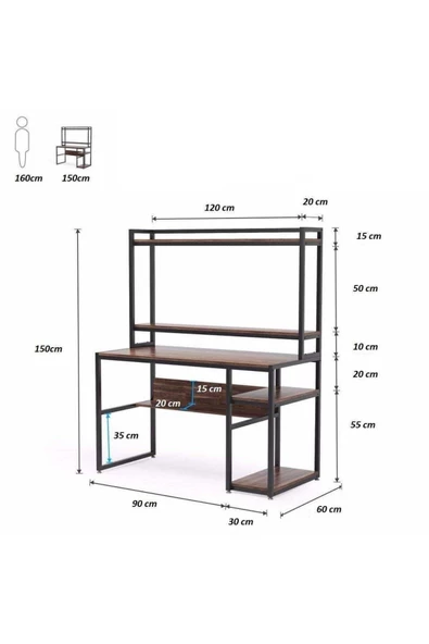 Zizuva Tasarım Raflı Kitaplıklı Çalışma Masası - Resim 5
