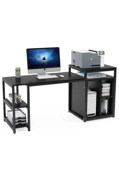 Zizuva Tasarım Raflı Siyah Çalışma Masası Model - Resim 4
