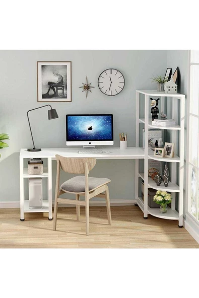 Zizuva Tasarım Beyaz Kitaplıklı Çalışma Masası - Resim 3