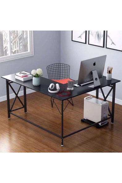 Zizuva Tasarım L Model Siyah Çalışma Masası - Resim 2