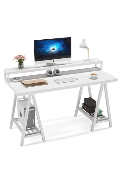 Zizuva Tasarım Ergonomik Beyaz Çalışma Masası - Resim 3