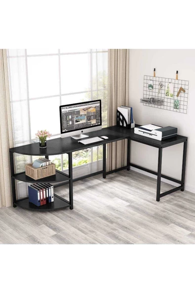 Zizuva Tasarım L Model Siyah Çalışma Masası - Resim 2
