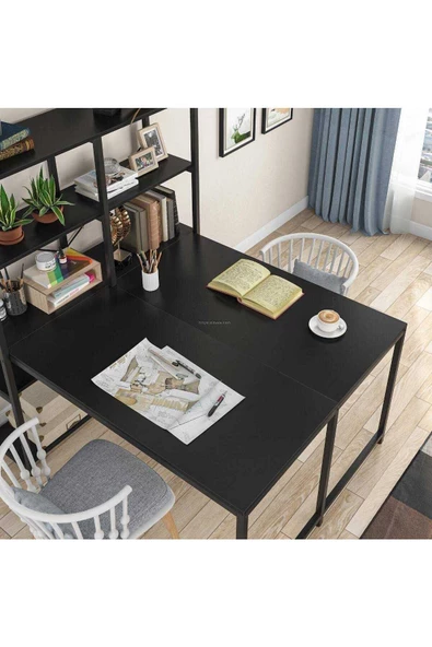 Zizuva Tasarım Kitaplıklı 2 Kişilik Siyah Çalışma Masası - Resim 4
