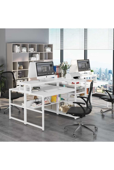 Zizuva Tasarım Beyaz 2 Kişilik Çalışma Masası - Resim 5