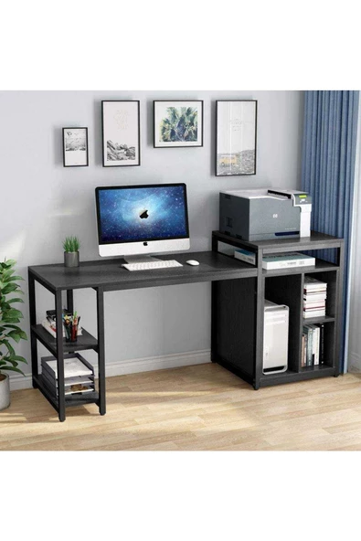 Zizuva Tasarım Raflı Siyah Çalışma Masası Model ürün görseli 1