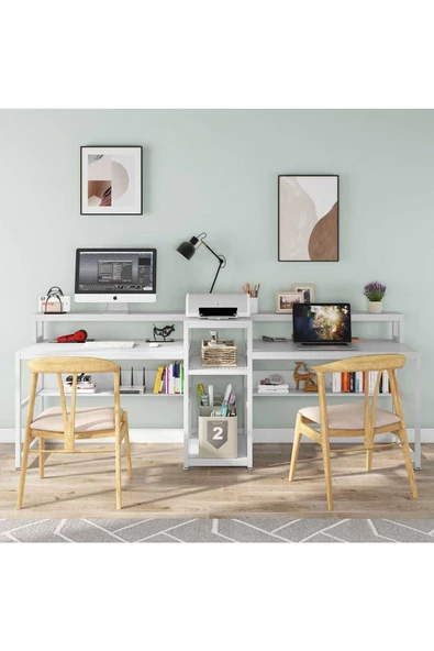 Zizuva Tasarım Beyaz 2 Kişilik Çalışma Masası - Resim 2