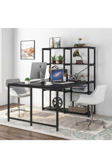 Zizuva Tasarım Kitaplıklı 2 Kişilik Siyah Çalışma Masası - Resim 3