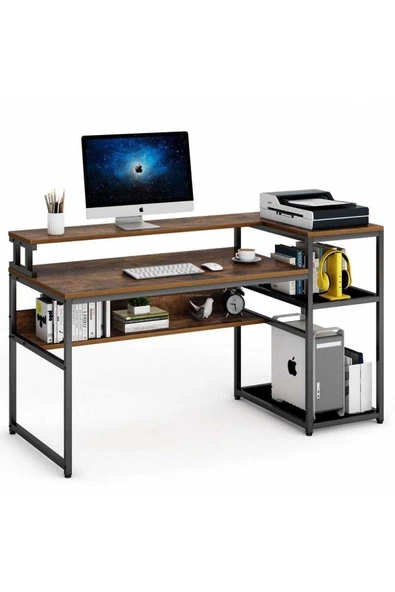 Zizuva Tasarım Monitör Raflı Ve Kitaplıklı Çalışma Masası - Resim 3