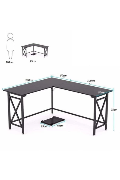 Zizuva Tasarım L Model Siyah Çalışma Masası - Resim 4
