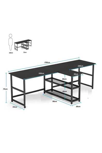 Zizuva Tasarım 2 Kişilik Siyah Çalışma Masası - 7