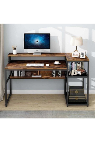 Zizuva Tasarım Monitör Raflı Ve Kitaplıklı Çalışma Masası - Resim 2