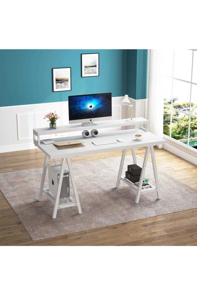 Zizuva Tasarım Ergonomik Beyaz Çalışma Masası