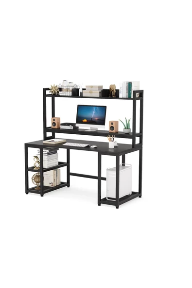 Zizuva Tasarım Raflı Siyah Çalışma Masası - Resim 2