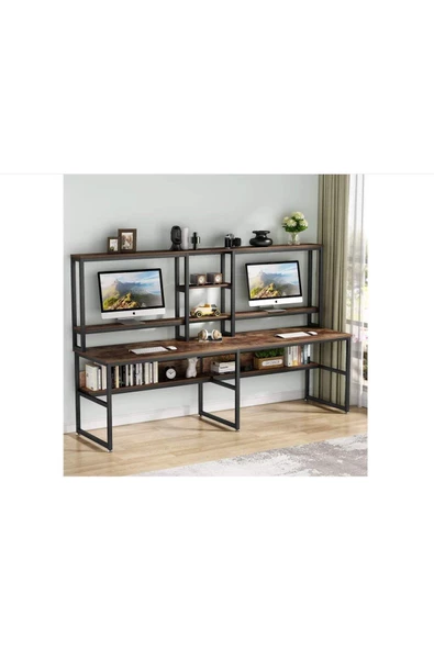 Zizuva Tasarım Iki Kişilik Raflı Ergonomik Çalışma Masası
