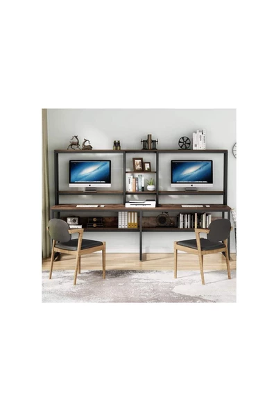 Zizuva Tasarım Iki Kişilik Raflı Ergonomik Çalışma Masası - Resim 2