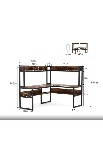 Zizuva Tasarım L Model Ceviz Çalışma Masası - Resim 7