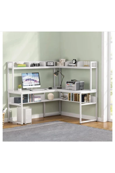 Zizuva Tasarım L Model Kitaplıklı Beyaz Çalışma Masası - 2