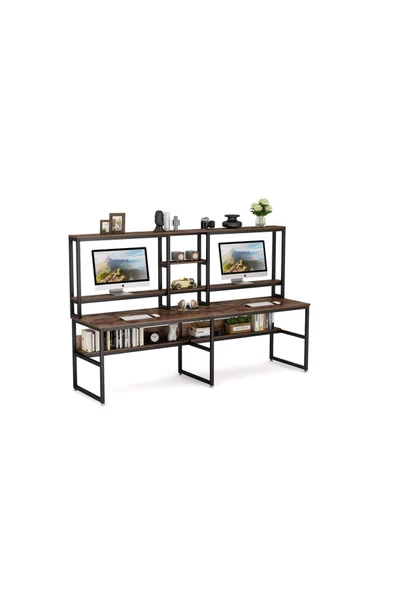 Zizuva Tasarım Iki Kişilik Raflı Ergonomik Çalışma Masası - Resim 4