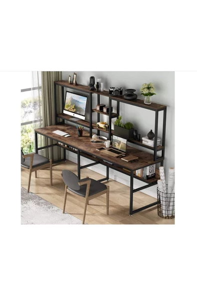 Zizuva Tasarım Iki Kişilik Raflı Ergonomik Çalışma Masası - Resim 3