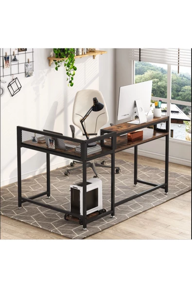 Zizuva Tasarım L Model Raflı Çalışma Masası - Resim 3