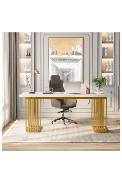 Zizuva Tasarım Gold Beyaz Çalışma Ve Bilgisayar Masası - 2