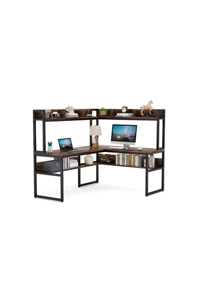 Zizuva Tasarım L Model Ceviz Çalışma Masası - Resim 4