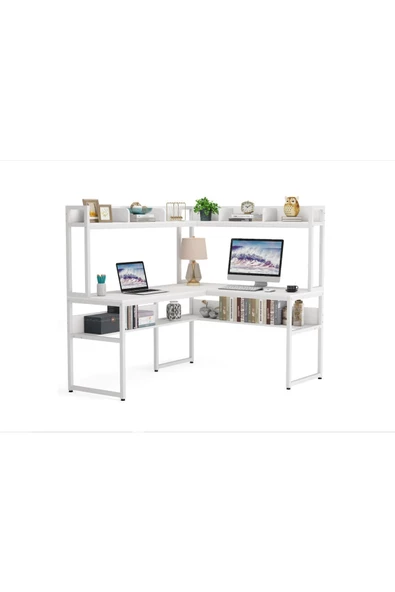 Zizuva Tasarım L Model Kitaplıklı Beyaz Çalışma Masası - 3