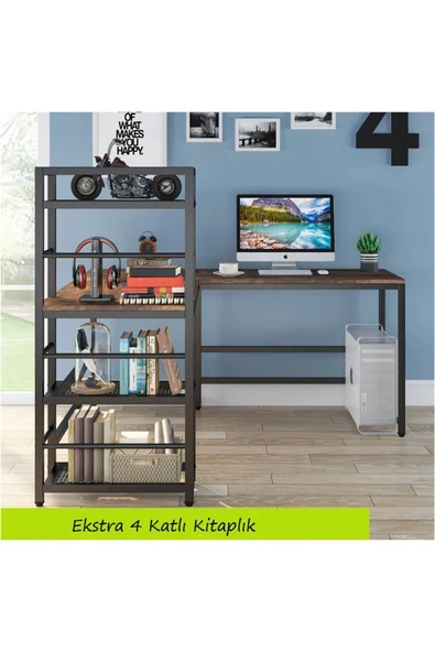 Zizuva Tasarım Kitaplıklı L Model Ceviz Çalışma Masası - 5