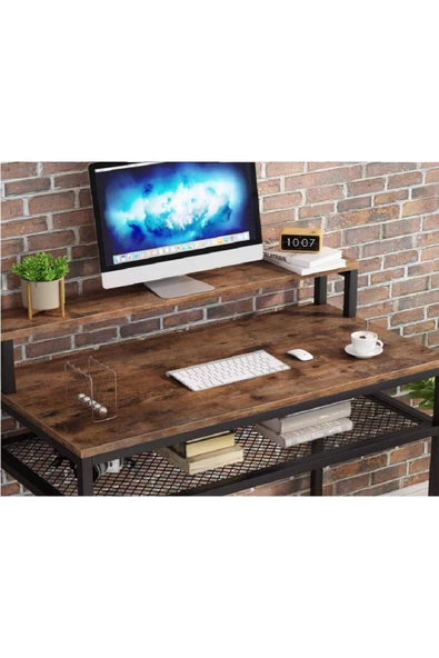 Zizuva Tasarım Monitör Sehpalı Tel Raflı Çalışma Masası - Resim 3