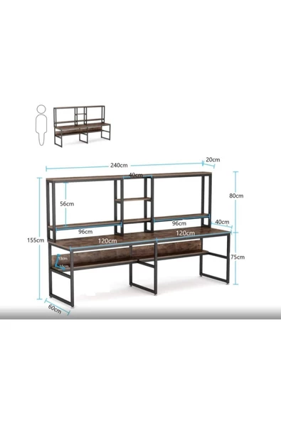 Zizuva Tasarım Iki Kişilik Raflı Ergonomik Çalışma Masası - Resim 6