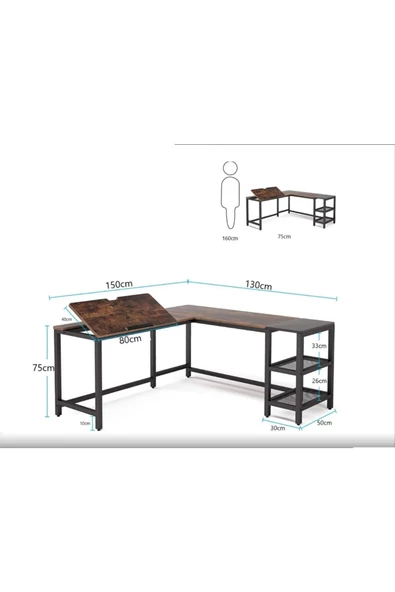 Zizuva Tasarım L Model Çizim Ve Bilgisayar Masası - Resim 6