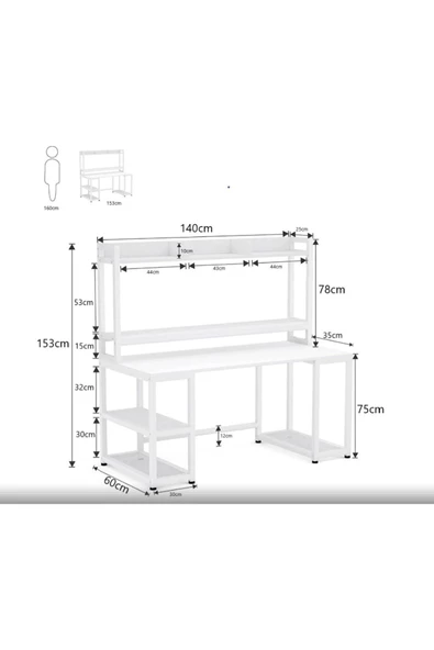 Zizuva Tasarım Raflı Ceviz Çalışma Masası - Resim 3