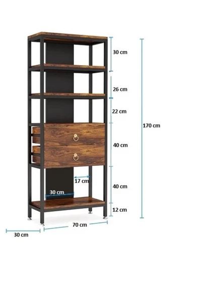Zizuva Çekmeceli Çok Raflı Modern Kitaplık - 6