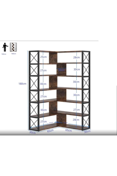 Zizuva Tasarım Siyah Dekoratif Köşe Kitaplık - Resim 5