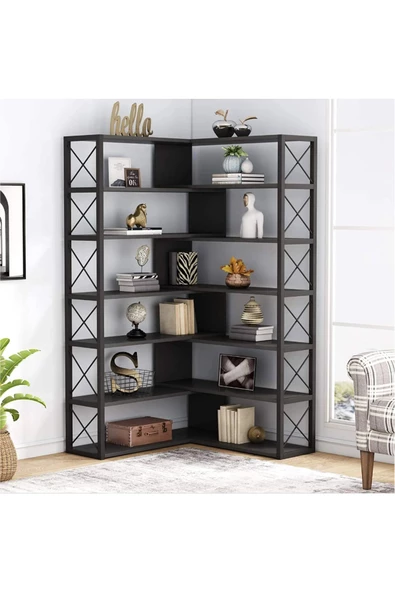 Zizuva Tasarım Siyah Dekoratif Köşe Kitaplık ürün görseli 1