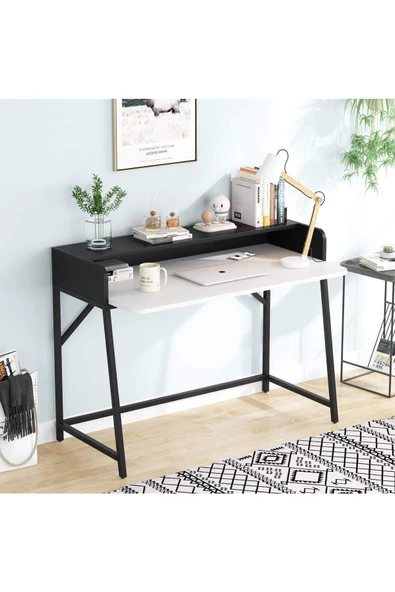 Zizuva Tasarım Monitör Raflı Ergonomik Beyaz Çalışma Masası - 5