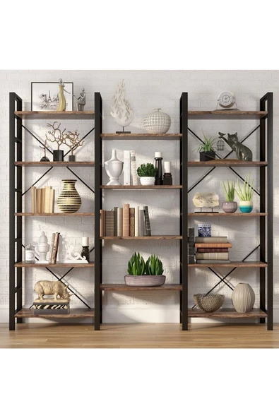 Zizuva Tasarım Ceviz Siyah Modern Kitaplık - Resim 2
